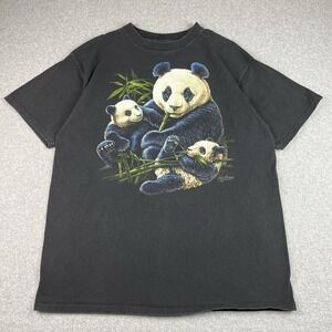 Vintage Silkmasters T Shirt Mens XL Panda Bears Animal Nature Art Black 90s
